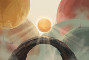 Abstract Landscape Wallpaper Surreal Planets Removable Geometric Circles Wall Decor design