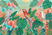 Tropical Wallpaper Botanical Parrots Wall Mural design