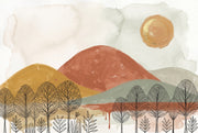 Abstract Landscape Wallpaper Watercolor Hills Line Art Trees Wall Mural design