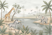 Safari Wallpaper Watering Hole Soft Pastel Removable Wall Decor design