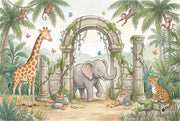 Tropical Jungle Wallpaper Green Foliage Stone Ruins Arch Removable Wall Decor design