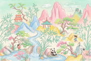 Pastel Landscape Wallpaper Oriental Chinoiserie Pagoda Pavilion Removable Wall Decor design