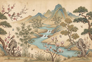 East Asian Landscape Wallpaper Mountains Removable River Wall Decor design
