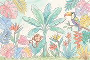 Tropical Wallpaper Pastel Watercolor Wall Mural design