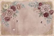Vintage Floral Wallpaper Peony Roses Faded Map Wall Mural design