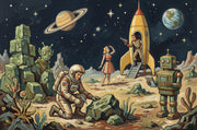 Retro Sci Fi Wallpaper Space Landscape Rocket Ship Removable Wall Decor design