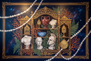 Navy Starry Sky Wallpaper Ornate Gold Frame Removable Classical Statues Wall Decor design