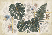 Botanical Wallpaper Tropical Leaves Gold Grid Removable Wall Decor design