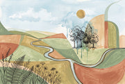 Rolling Hills Wallpaper Winding Road Watercolor Removable Wall Decor design