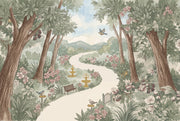 Garden Landscape Wallpaper Winding Path Removable Watercolor Illustration Wall Decor design