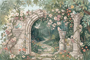 Stone Archway Wallpaper Garden Landscape Vintage Botanical Wall Mural design