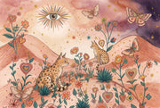 Lynx Wild Cats Wallpaper Whimsical Landscape Floral Meadow Removable Wall Decor design