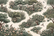 Garden Landscape Wallpaper Floral Bushes Removable Birds Wall Decor design