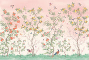 Chinoiserie Inspired Wallpaper Pastel Birds Wall Mural design