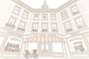 Candy Shop Wallpaper Sweet Shop Storefront Pastel Line Art Wall Mural design