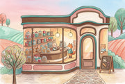 Pastel Cafe Wallpaper Storybook Illustration Cute Animals Removable Wall Decor design