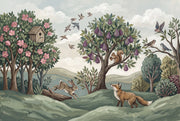 Woodland Landscape Wallpaper Storybook Illustration Removable Green Hills Wall Decor design