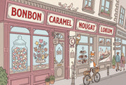 Candy Shop Storefront Wallpaper Pastel Pink French Patisserie Vibe Wall Mural design