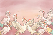 Cranes Wallpaper Pastel Pink Watercolor Wash Removable Wall Decor design