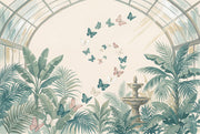 Glass Greenhouse Arch Wallpaper Tropical Foliage Removable Butterflies Wall Decor design