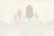 Pastel Landscape Wallpaper Rolling Hills Removable Stylized Trees Wall Decor design