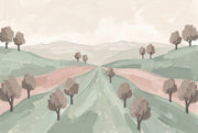 Pastel Landscape Wallpaper Rolling Hills Removable Painterly Brushstrokes Wall Decor design