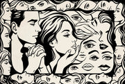 Abstract Faces Wallpaper Portrait Collage Removable Graphic Line Art Wall Decor design