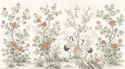 Floral Wallpaper Cranes Oriental Wall Decor design