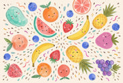 Watercolor Fruit Wallpaper Playful Kawaii Faces Removable Whimsical Illustration Wall Decor design
