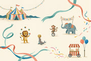Carnival Wallpaper Circus Animals Cream Background Removable Wall Decor design