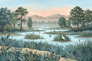 Wetland Landscape Wallpaper Marsh River Removable Wading Birds Wall Decor design