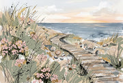 Coastal Landscape Wallpaper Ocean Shoreline Removable Wooden Boardwalk Wall Decor design