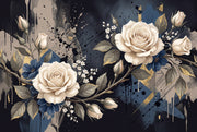 Ivory Roses Wallpaper Abstract Ink Splatter Gold Accents Wall Mural design