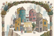 Whimsical Village Wallpaper Mediterranean Town Bakery Storefront Removable Wall Decor design