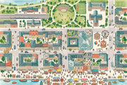 Illustrated City Map Wallpaper Urban Landscape Removable Amusement Park Wall Decor design
