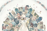 Whimsical Town Wallpaper Circular Village Removable Pastel Houses Wall Decor design