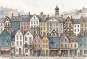 European Streetscape Wallpaper Watercolor Town Removable Pastel Buildings Wall Decor design