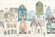 Village Wallpaper Pastel Watercolor Wall Mural design