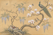 Chinoiserie Inspired Wallpaper Magnolia Blossoms Beige Parchment Background Removable Wall Decor design