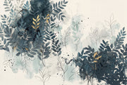 Botanical Wallpaper Watercolor Leaves Navy Blue Foliage Wall Mural design