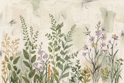 Muted Green Wallpaper Wildflower Watercolor Removable Wall Decor design