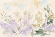 Muted Green Wallpaper Watercolor Wildflower Wall Mural design