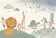 Safari Animals Wallpaper Nursery Wallpaper Watercolor Wall Mural design