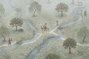 Pastoral Landscape Wallpaper Storybook Map Winding River Wall Mural design