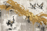 Cranes Wallpaper Gold Mixed Media Removable Wall Decor design