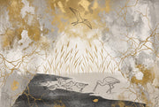 Abstract Landscape Wallpaper Shorebirds Wetland Reeds Removable Wall Decor design