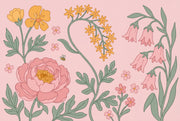Botanical Illustration Wallpaper Pink Background Pastel Removable Wall Decor design