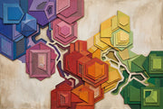 Abstract Geometric Wallpaper Layered Hexagons Removable Rainbow Gradient Blocks Wall Decor design