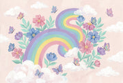 Pastel Rainbow Wallpaper Floral Bouquet Removable Butterflies Wall Decor design