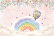 Hot Air Balloon Wallpaper Pastel Sky Rainbow Wall Mural design